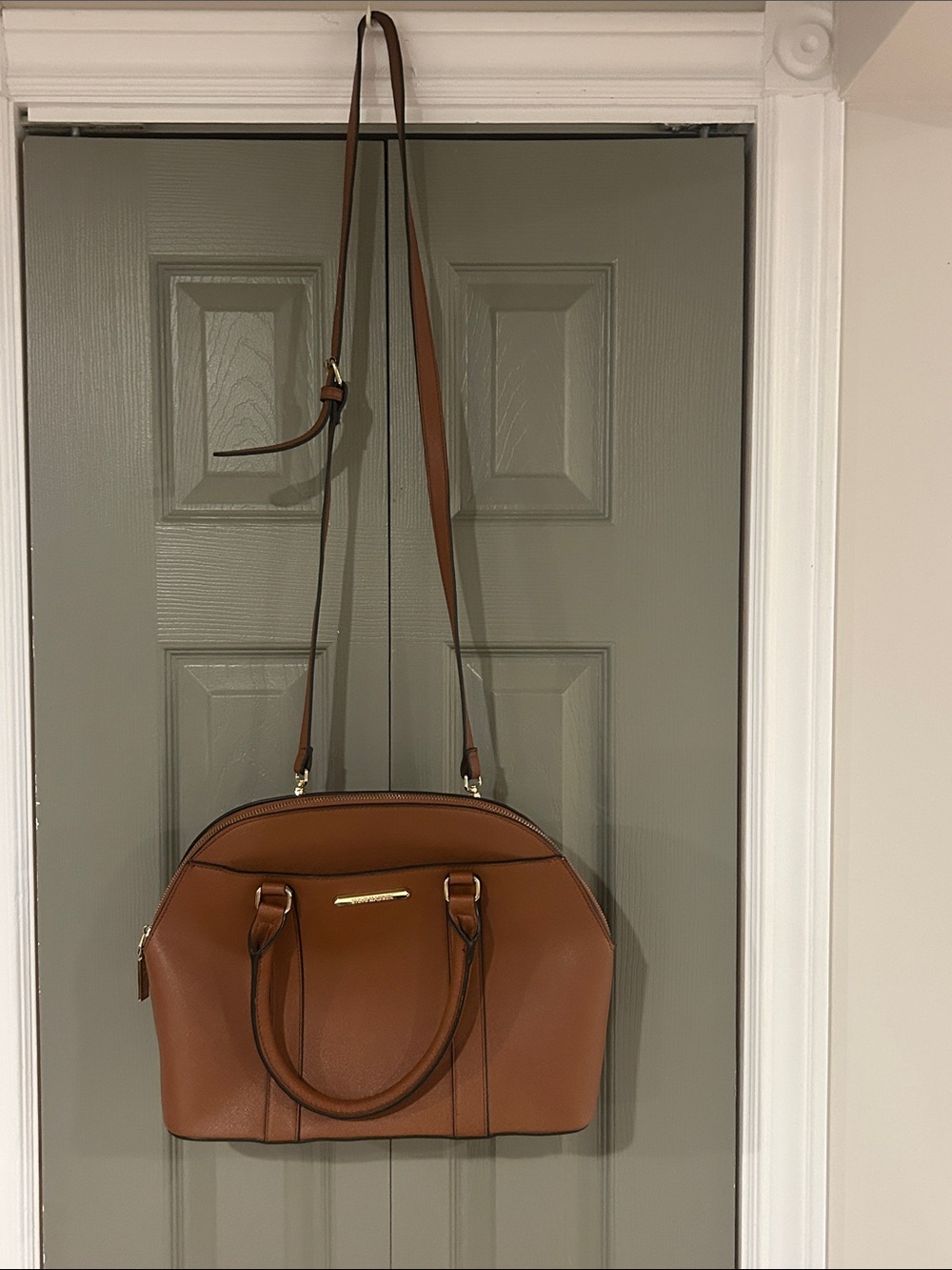 Steve Madden Brown Leather Dome Satchel Shoulder Bag - Classic Women's Handbag